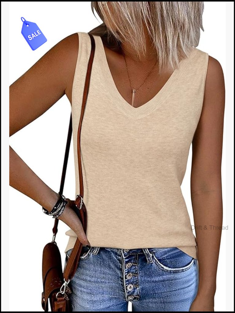 Wool Blend V-Neck Tank Top, Non See Through, All-Season Casual Wear
